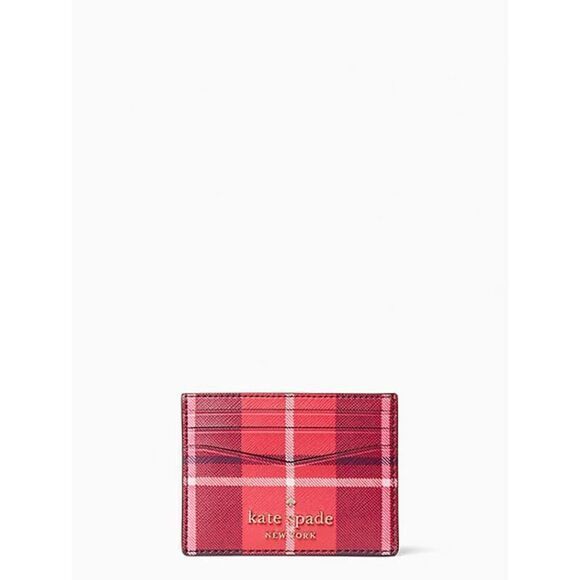 NEW kate‎ spade Staci plaid small slim card holder, multicolor rose - Picture 1 of 2